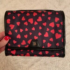 Victoria's Secret Packable Makeup Cosmetic Travel Bag, Black with Pink Hearts